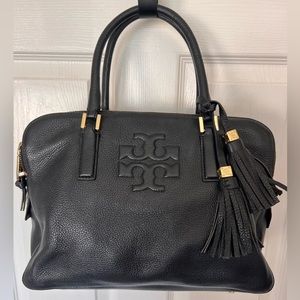 Tory Burch Black Leather Thea Triple Zip Satchel
Bag with tassels